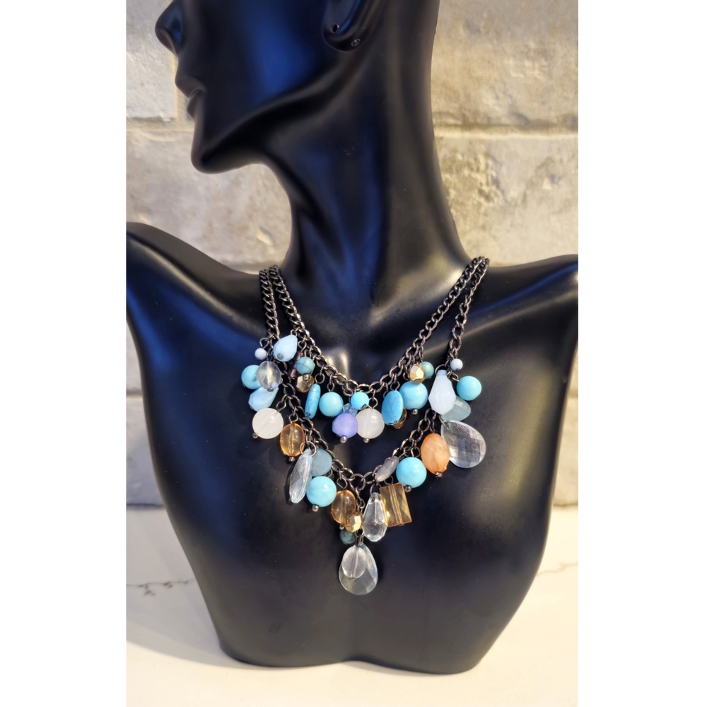 Blue and Orange Layered Statement Necklace